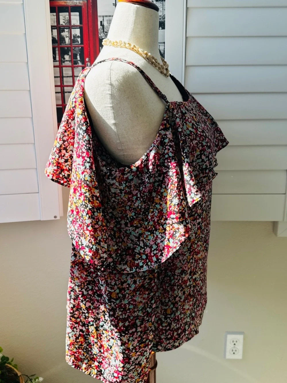 INC International Concepts Floral One-Shoulder Blouse - Red Multi